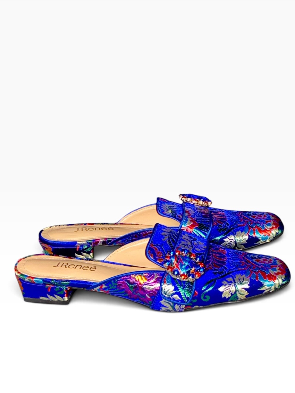 J. Renee Senonches Blue Floral Brocade Satin Mule Shoes Memory Foam Insole